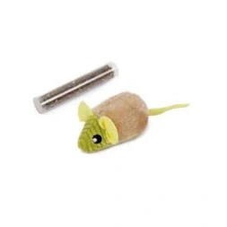 Souris peluche à remplir tube d´herbe à chat 10,5 x 6cm beige vert