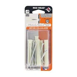 Cheville pour béton cellulaire 12 x 75mm + vis TF 5 x 60mm 8 unités - RED HEAD
