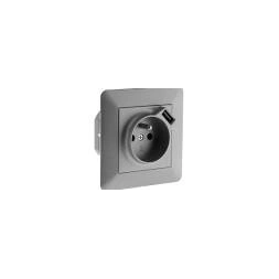 Prise 2P+T 16A équipée d'un port USB Titanium - ARTEZO