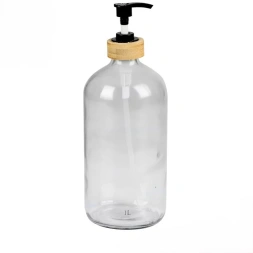 Distributeur de liquides 1l en verre et bambou d9,5xh24cm