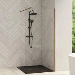 Paroi de douche fixe léa 140x200cm vitre décolorée ép 8mm profil bois