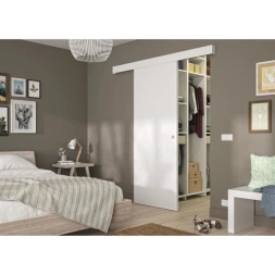 Porte coulissante prépeinte blanc 93cm + rail + cache - OPTIMUM