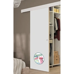 Porte coulissante prepeint blanc 83cm + rail + cache rail - OPTIMUM