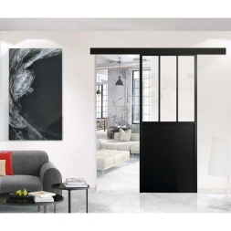 Porte coulissante atelier en applique MDF 83cm noir - OPTIMUM