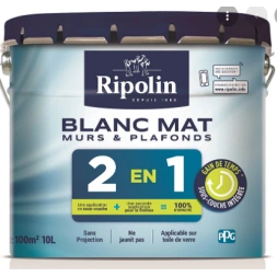 Peinture mur et plafond 2 en 1 blanc mat 10L - RIPOLIN