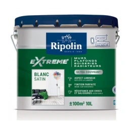 Peinture extrême multi-support mur et plafond satin blanc 10L - RIPOLIN