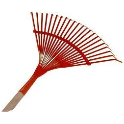 Balai à gazon 22 dents fil plat rouge + manche - JARDINOR