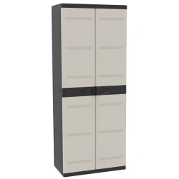 Armoire de rangement 2 portes 4 etageres noire et beige - PLASTIKEN