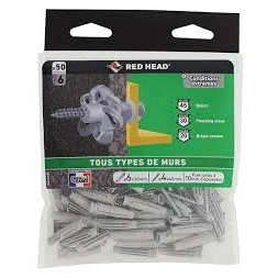 Cheville nordtech 6 x 30mm + vis TF 4 x 40mm 50 piéces- RED HEAD