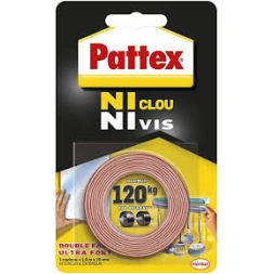 Adhésif de fixation "ni clou ni vis"  100kg L. 1.5 m x 19 mm - PATTEX