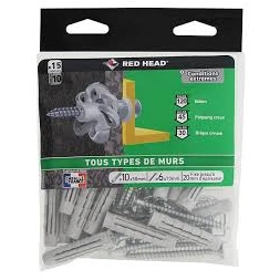 Cheville nordtech 10 x 50mm + vis TF 6 x 70mm 15 unités- RED HEAD