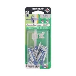 Cheville multi matériaux 6 x 37mm + vis TR 4.5 x 55mm 5 pièces- RED HEAD