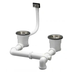 Vidage gain d'espace évier 2 cuves ø90mm bonde et siphon - VALENTIN