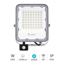 Projecteur aluminium LED avec détecteur 50W 6500K IP65 Gris - GSC